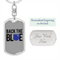 Back The Blue Keychain Stainless Steel or 18k Gold Dog Tag Keyring-Express Your Love Gifts