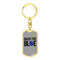 Back The Blue Keychain Stainless Steel or 18k Gold Dog Tag Keyring-Express Your Love Gifts