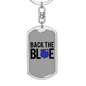 Back The Blue Keychain Stainless Steel or 18k Gold Dog Tag Keyring-Express Your Love Gifts