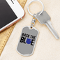 Back The Blue Keychain Stainless Steel or 18k Gold Dog Tag Keyring-Express Your Love Gifts