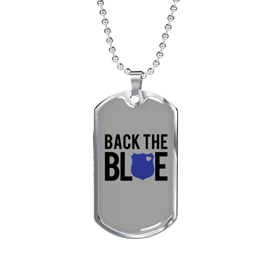Back The Blue Necklace Stainless Steel or 18k Gold Dog Tag 24"-Express Your Love Gifts