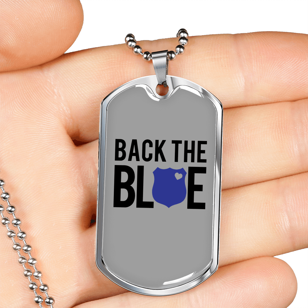 Back The Blue Necklace Stainless Steel or 18k Gold Dog Tag 24"-Express Your Love Gifts
