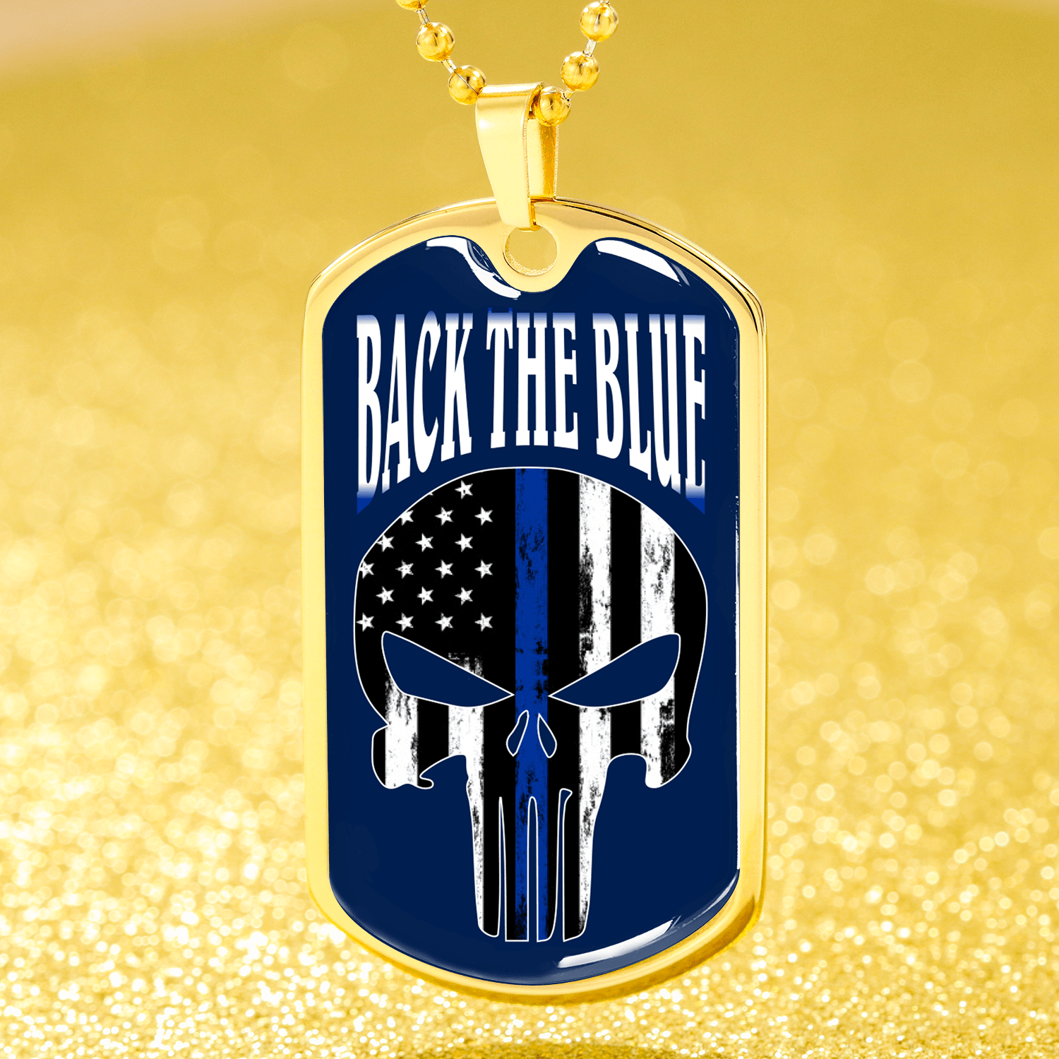 Back The Blue Skull Necklace Stainless Steel or 18k Gold Dog Tag 24" Chain-Express Your Love Gifts