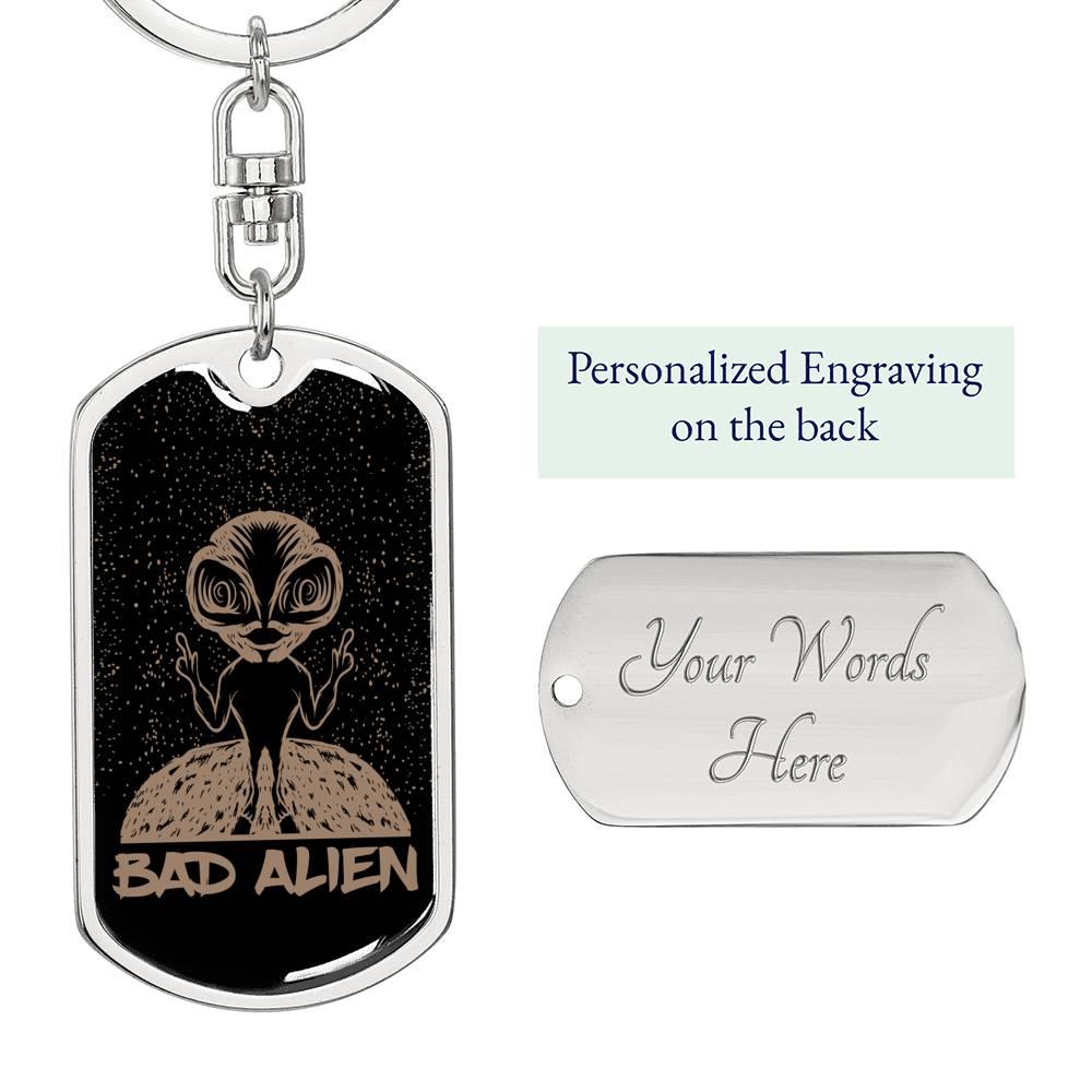 Bad Alien Dog Tag Pendant Keychain Stainless Steel or 18k Gold-Express Your Love Gifts