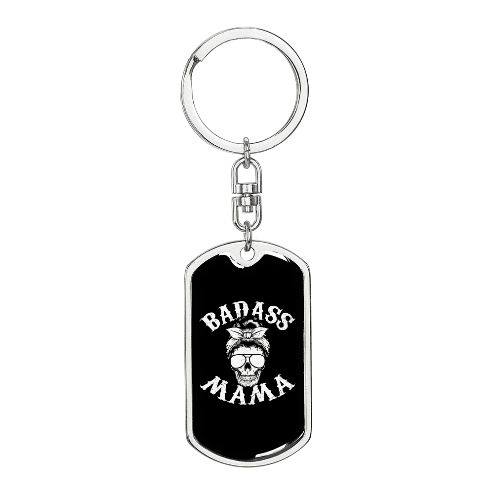 Bad Ass Mama Mom Keychain Stainless Steel or 18k Gold Dog Tag Keyring-Express Your Love Gifts