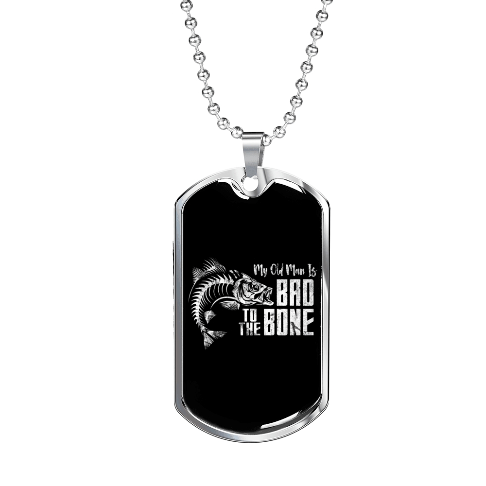 Bad To The Bone Dog Tag Stainless Steel or 18k Gold 24" Chain-Express Your Love Gifts