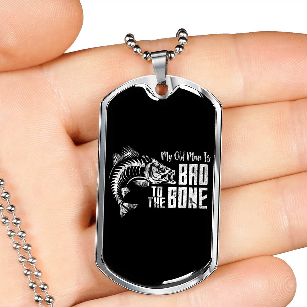 Bad To The Bone Dog Tag Stainless Steel or 18k Gold 24" Chain-Express Your Love Gifts