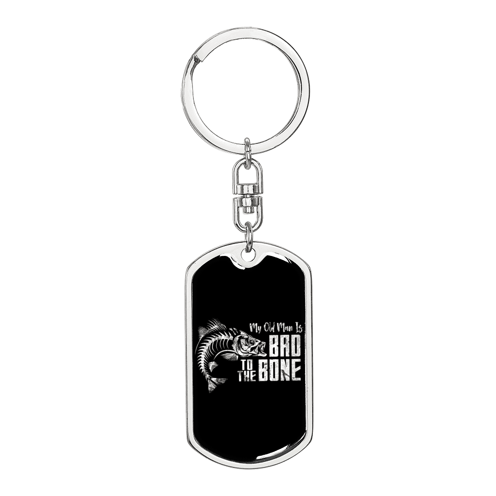 Bad To The Bone Swivel Keychain Dog Tag Stainless Steel or 18k Gold-Express Your Love Gifts