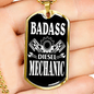 Badass Diesel Mechanic Dog Tag Stainless Steel or 18k Gold 24" Chain-Express Your Love Gifts
