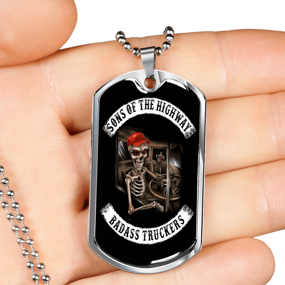 Badass Truckers Dog Tag Stainless Steel or 18k Gold 24" Chain-Express Your Love Gifts
