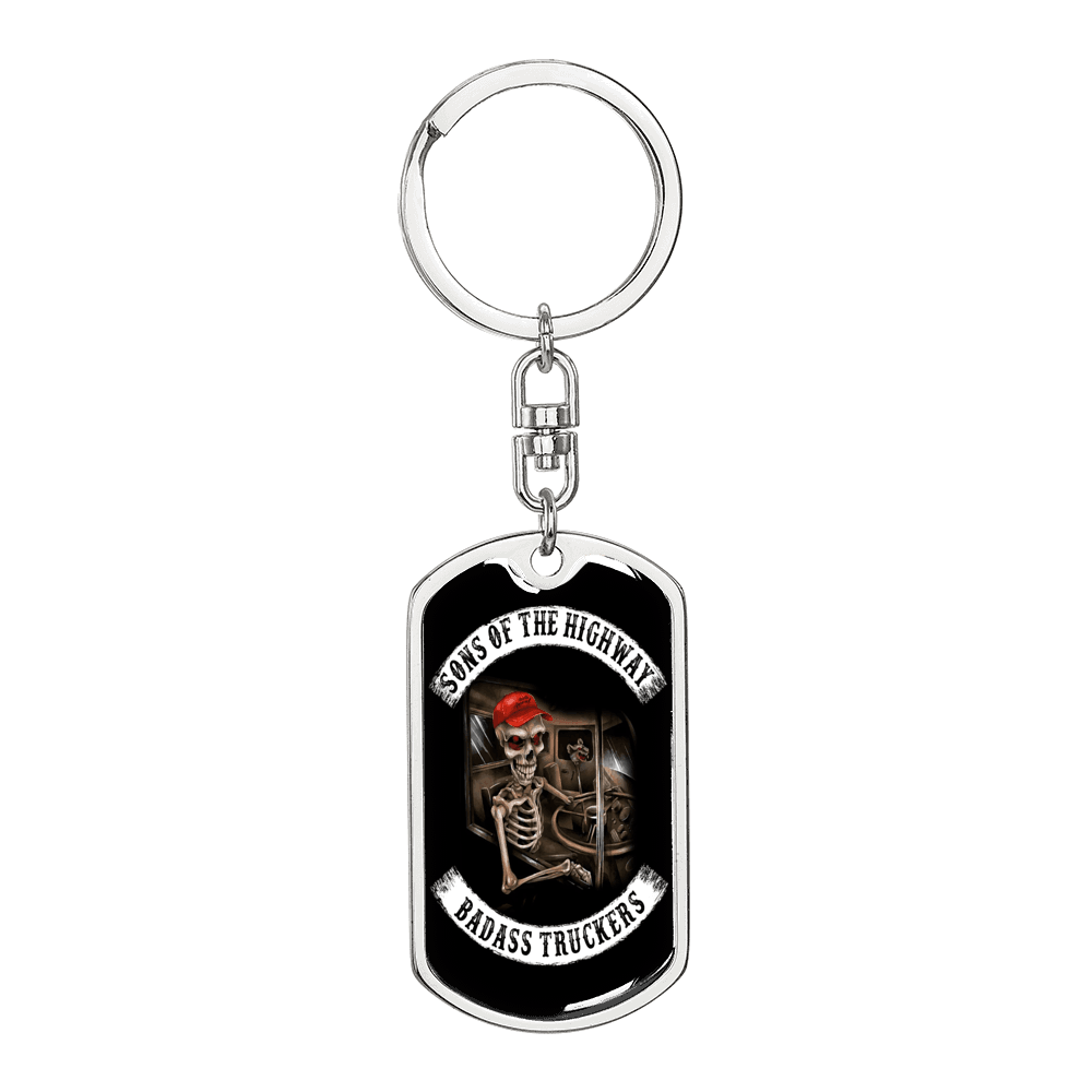 Badass Truckers Swivel Keychain Dog Tag Stainless Steel or 18k Gold-Express Your Love Gifts