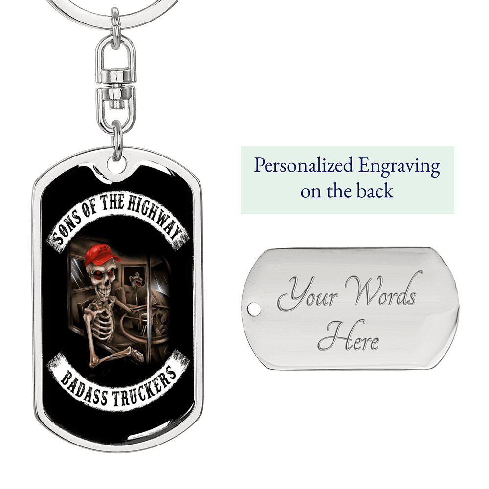 Badass Truckers Swivel Keychain Dog Tag Stainless Steel or 18k Gold-Express Your Love Gifts
