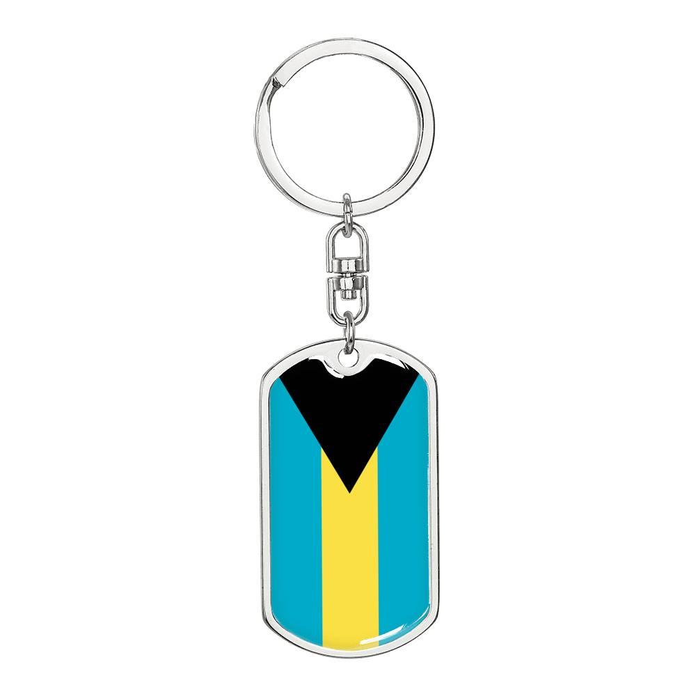 Bahamas Flag Keychain Dog Tag Stainless Steel or 18k Gold-Express Your Love Gifts