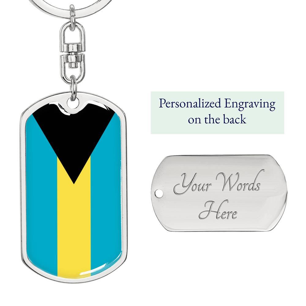 Bahamas Flag Keychain Dog Tag Stainless Steel or 18k Gold-Express Your Love Gifts