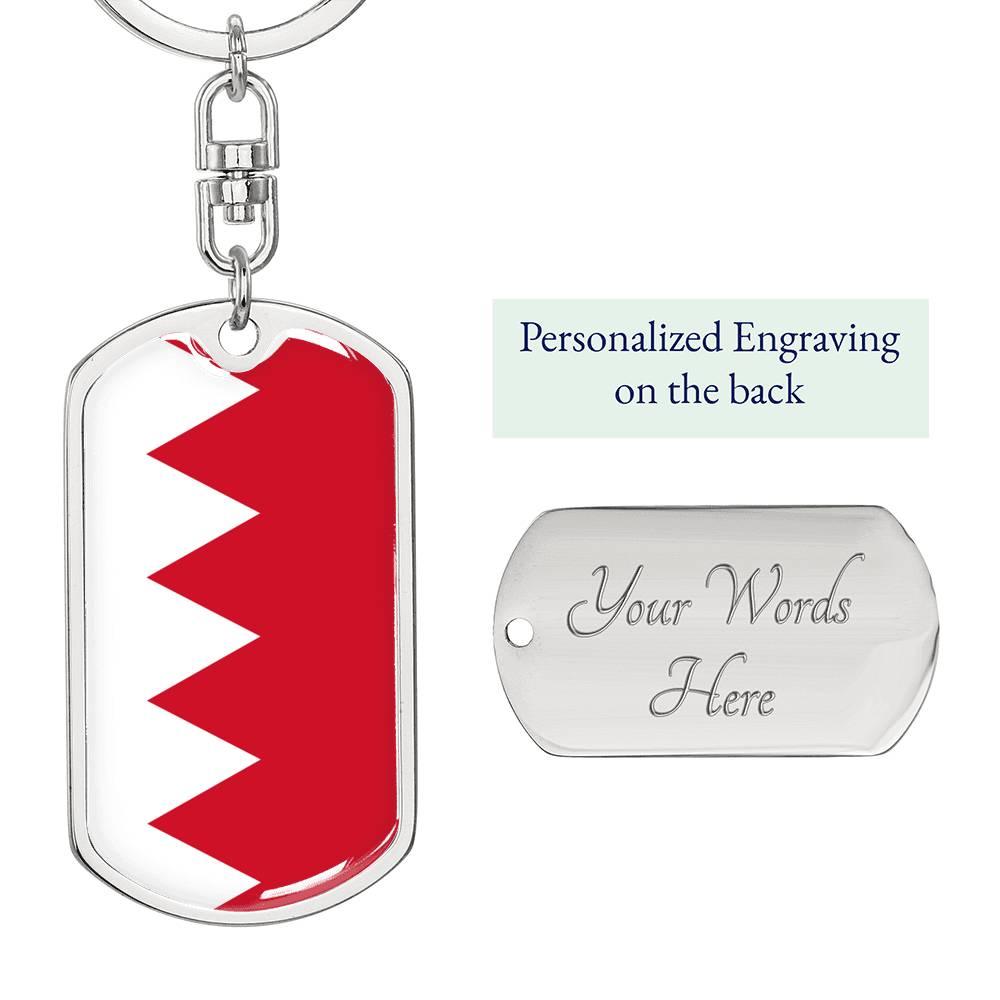 Bahrain Flag Keychain Dog Tag Stainless Steel or 18k Gold-Express Your Love Gifts