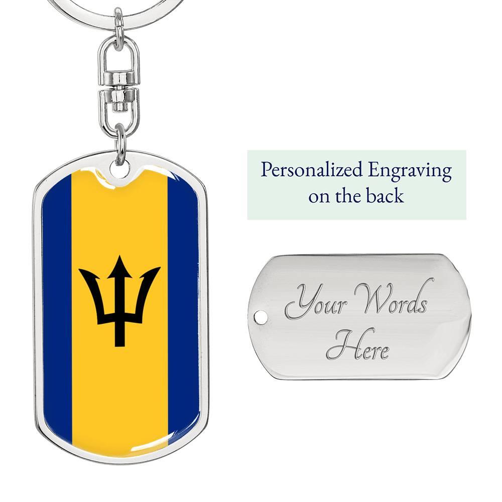 Barbados Flag Keychain Dog Tag Stainless Steel or 18k Gold-Express Your Love Gifts