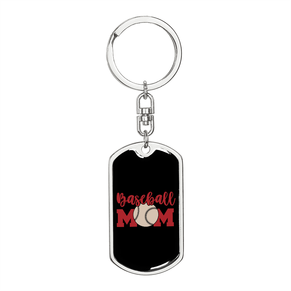 Baseball Mom Keychain Stainless Steel or 18k Gold Dog Tag Keyring-Express Your Love Gifts
