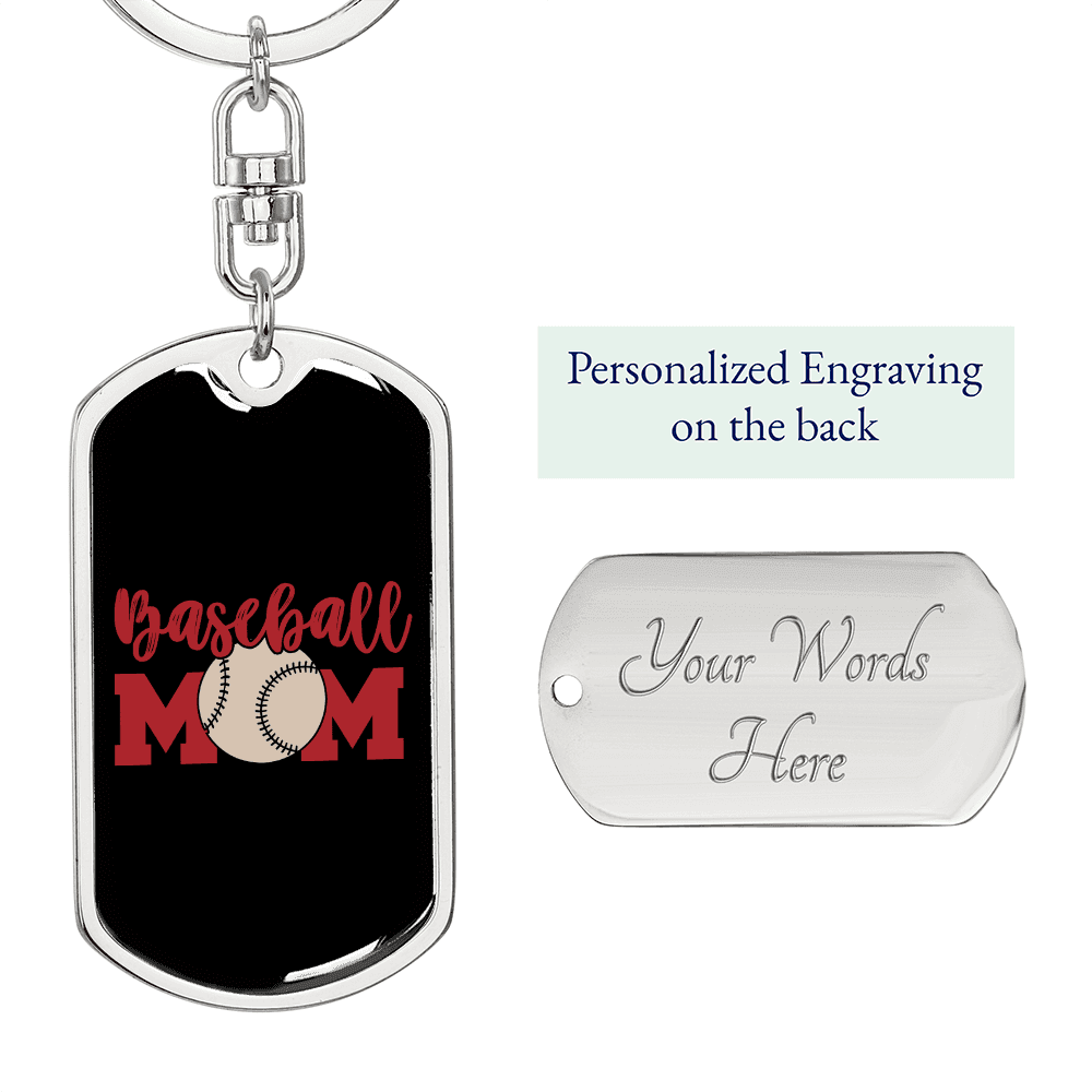 Baseball Mom Keychain Stainless Steel or 18k Gold Dog Tag Keyring-Express Your Love Gifts