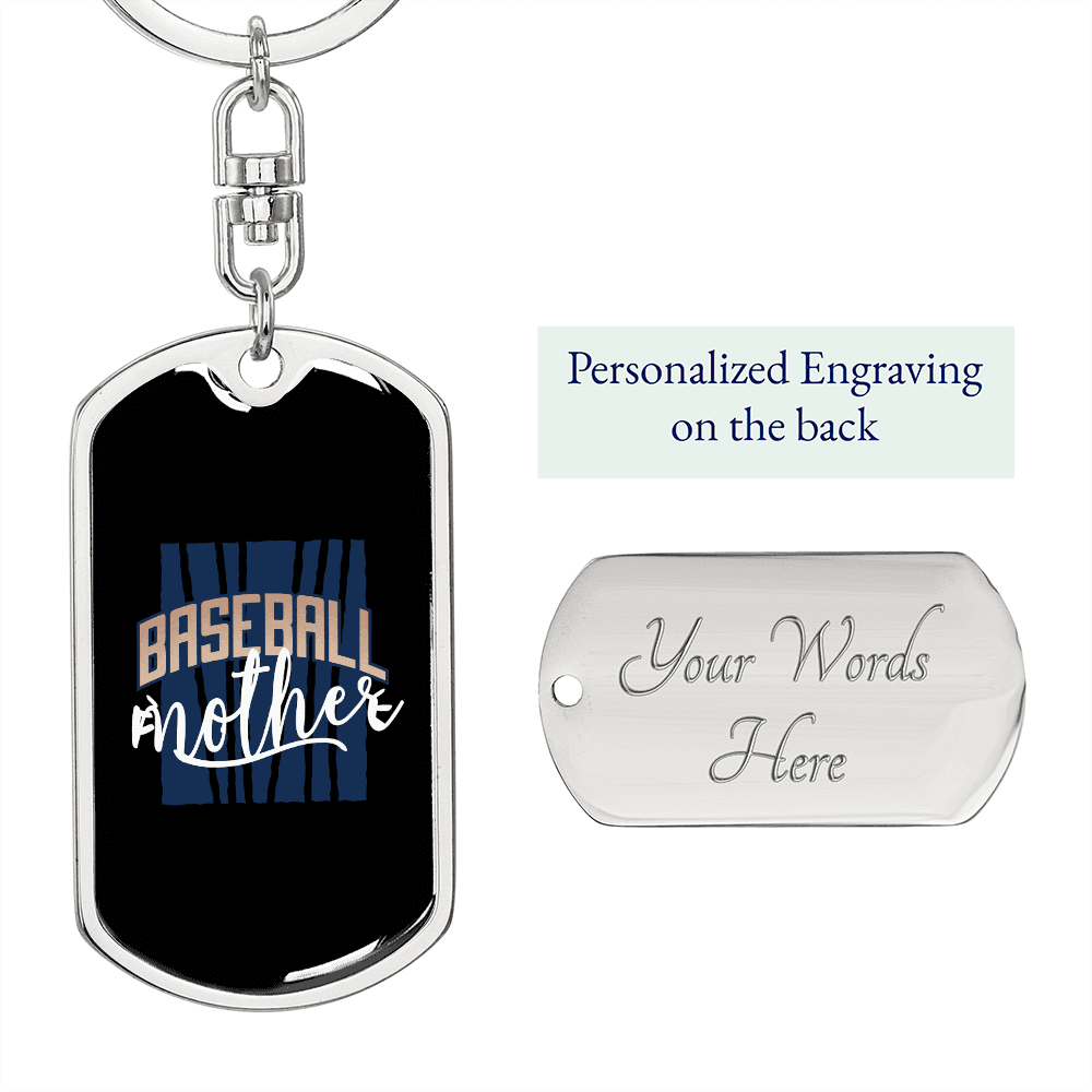 Baseball Mother Mom Keychain Stainless Steel or 18k Gold Dog Tag Keyring-Express Your Love Gifts