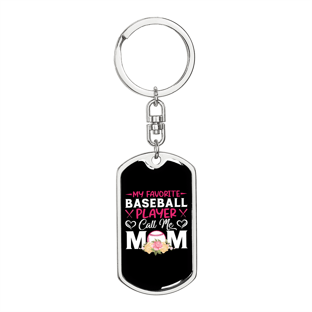 Baseball Player Mom Keychain Stainless Steel or 18k Gold Dog Tag Keyring-Express Your Love Gifts