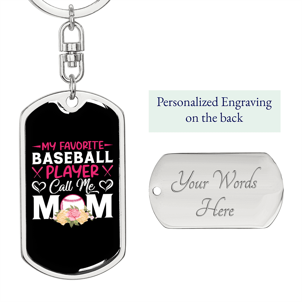 Baseball Player Mom Keychain Stainless Steel or 18k Gold Dog Tag Keyring-Express Your Love Gifts