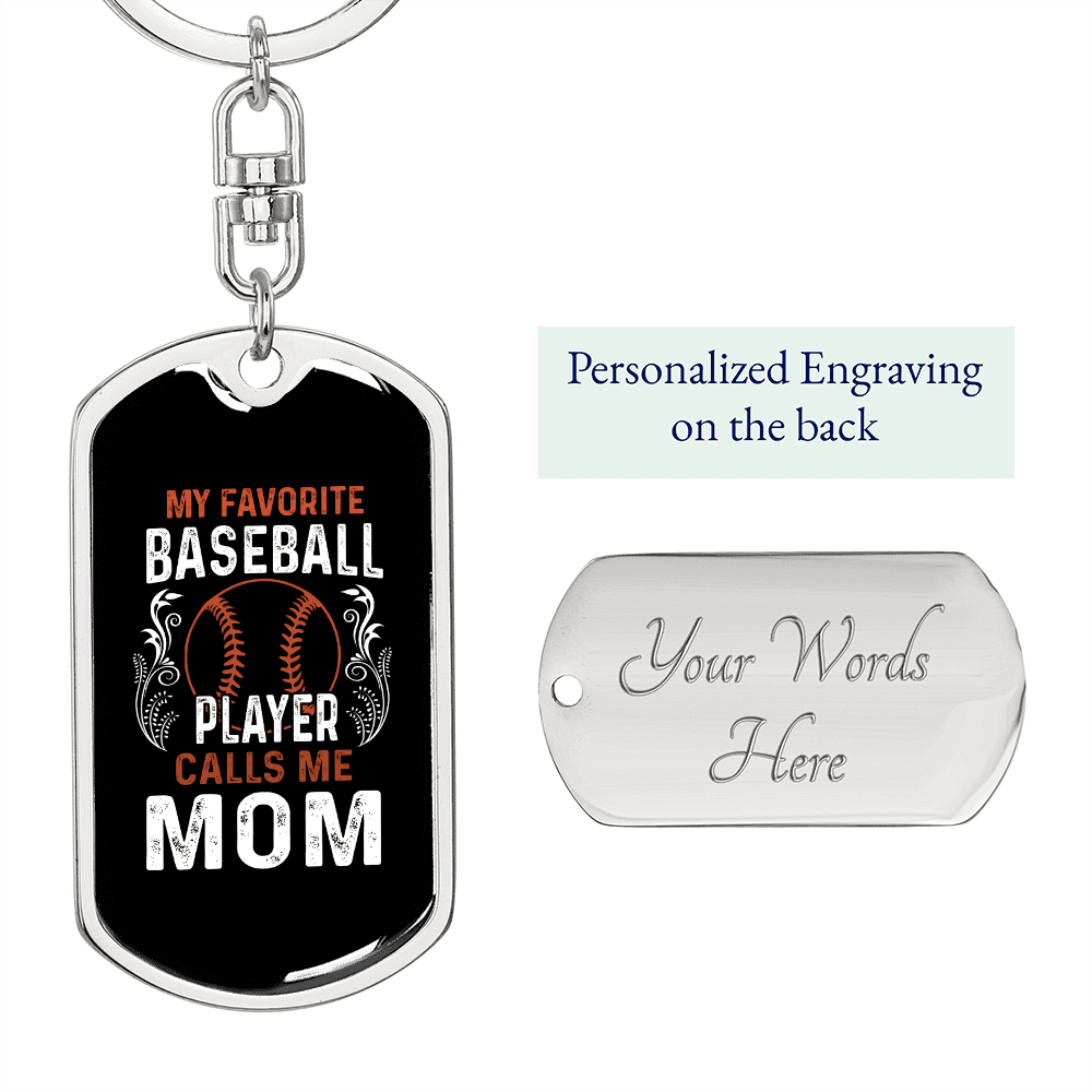 Baseball Player Mom White Keychain Stainless Steel or 18k Gold Dog Tag Keyring-Express Your Love Gifts