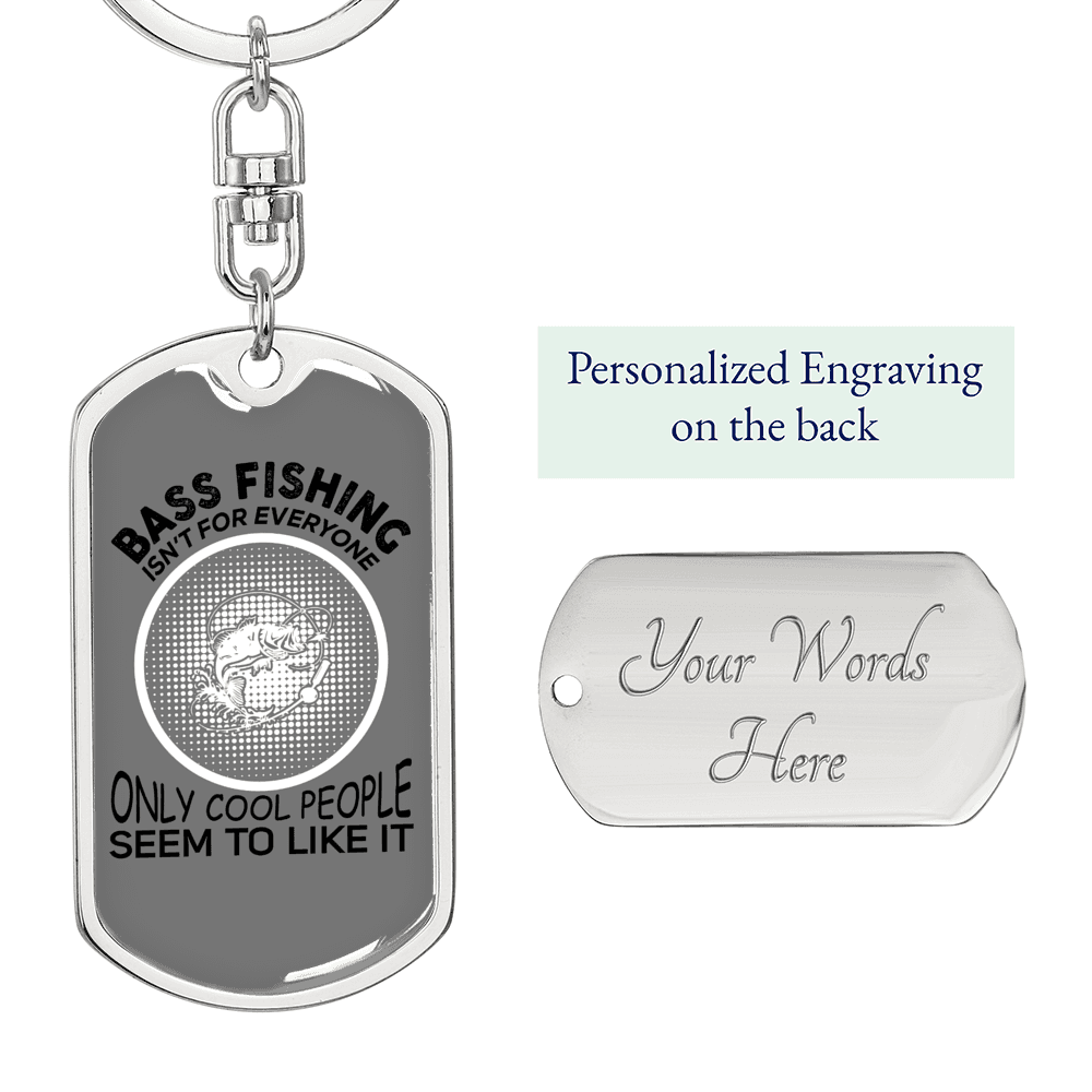 Bass Fishing Keychain Stainless Steel or 18k Gold Dog Tag Keyring-Express Your Love Gifts