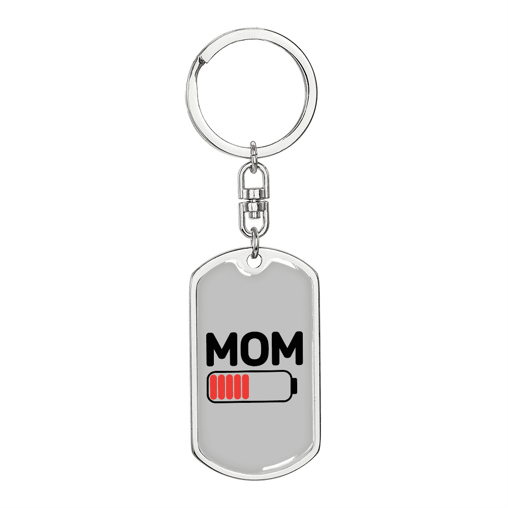 Battery Mom Keychain Stainless Steel or 18k Gold Dog Tag Keyring-Express Your Love Gifts