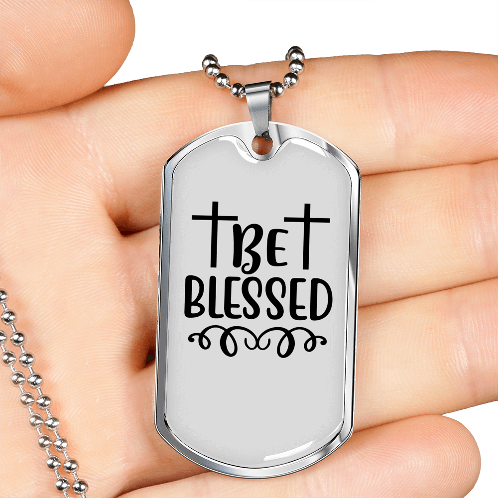 Be Blessed Cross Necklace Stainless Steel or 18k Gold Dog Tag 24" Chain-Express Your Love Gifts