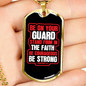 Be On Guard 1 Corinthians 16:13 Necklace Stainless Steel or 18k Gold Dog Tag 24" Chain-Express Your Love Gifts
