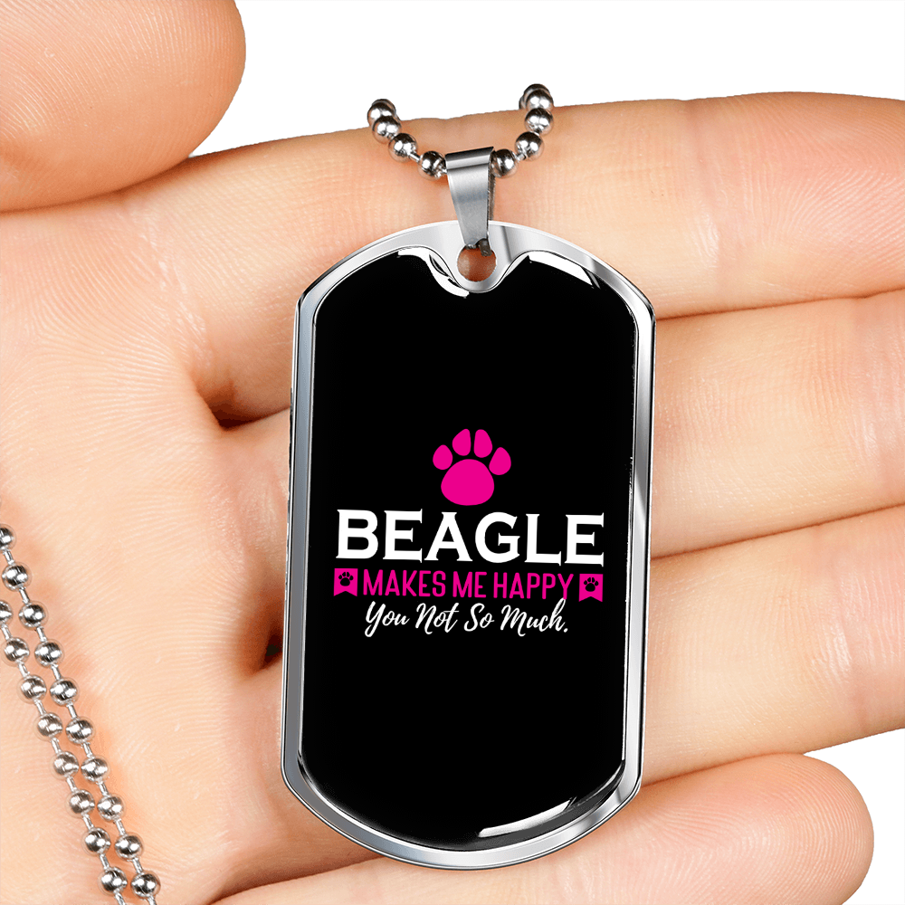 Beagle Make Me Happy Necklace Stainless Steel or 18k Gold Dog Tag 24" Chain-Express Your Love Gifts