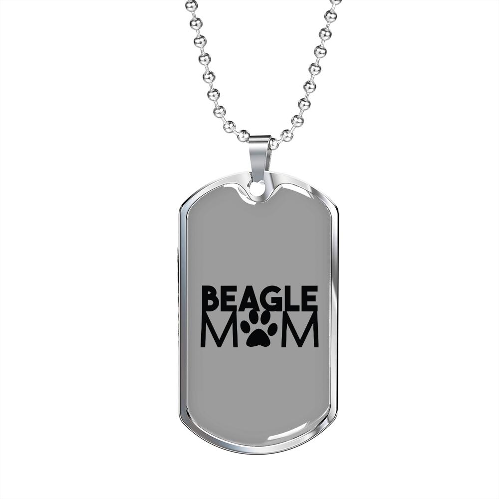 Beagle Mom Paw Plain Necklace Stainless Steel or 18k Gold Dog Tag 24" Chain-Express Your Love Gifts