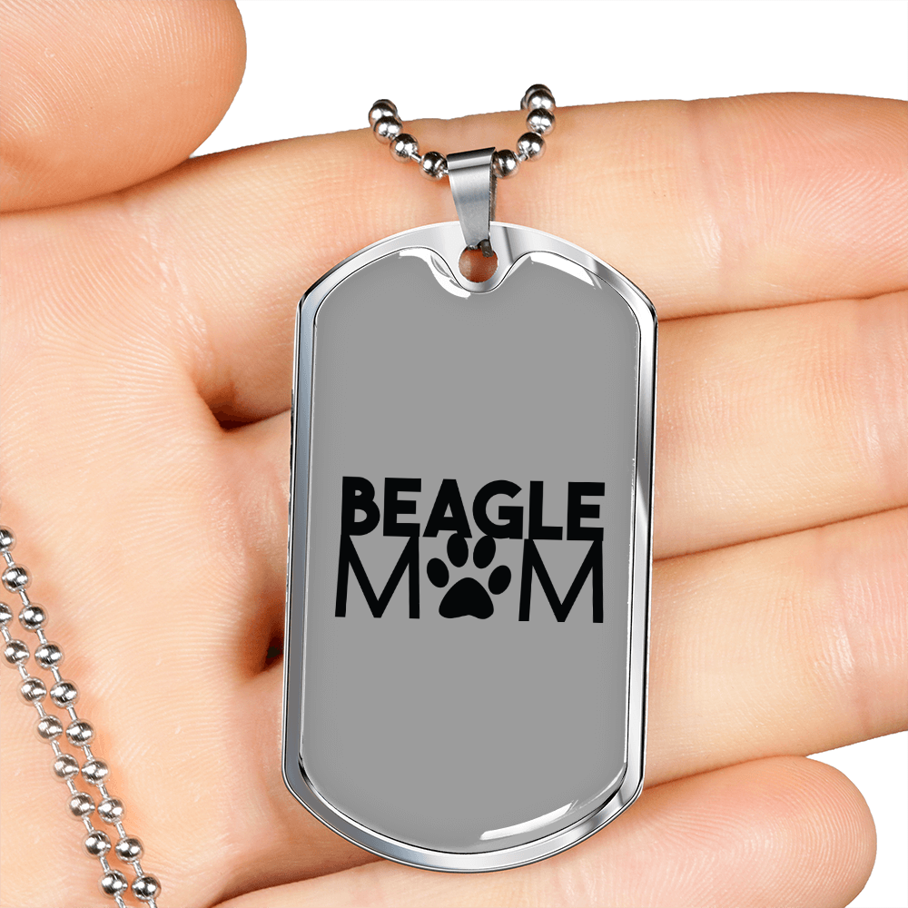 Beagle Mom Paw Plain Necklace Stainless Steel or 18k Gold Dog Tag 24" Chain-Express Your Love Gifts