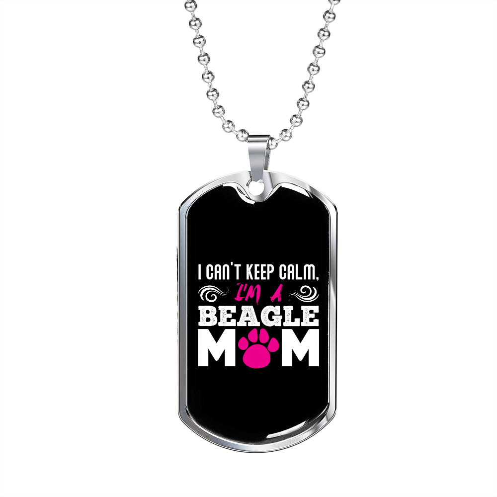 Beagle Mom White Pink Necklace Stainless Steel or 18k Gold Dog Tag 24" Chain-Express Your Love Gifts