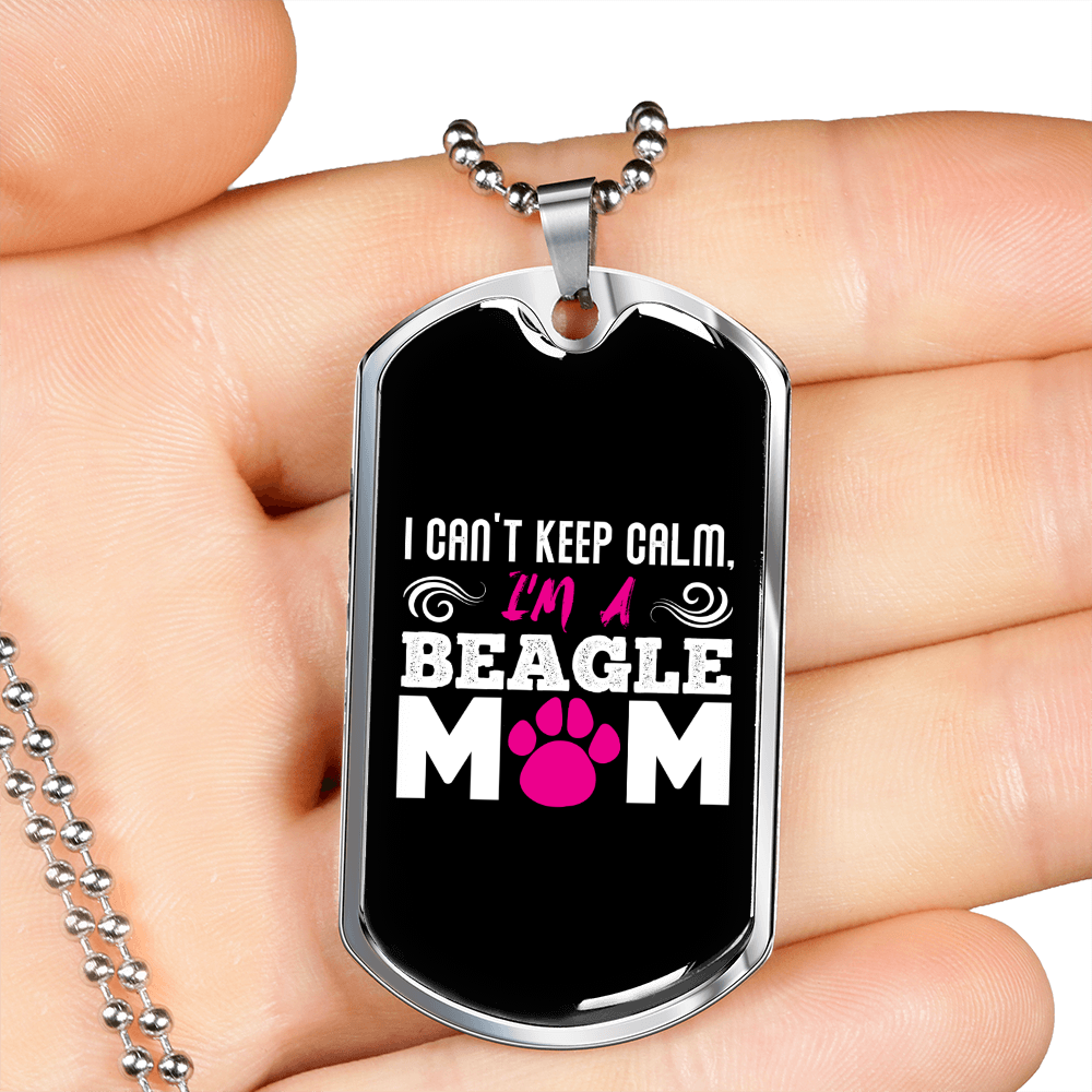 Beagle Mom White Pink Necklace Stainless Steel or 18k Gold Dog Tag 24" Chain-Express Your Love Gifts