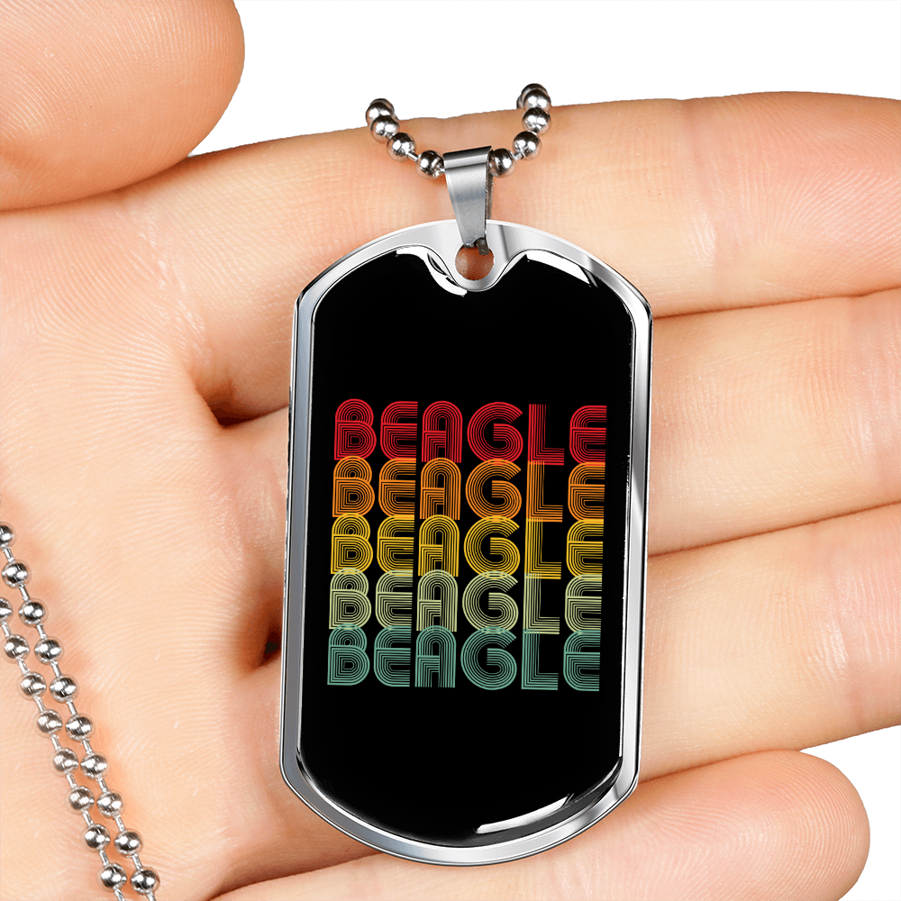 Beagle Retro Necklace Stainless Steel or 18k Gold Dog Tag 24" Chain-Express Your Love Gifts