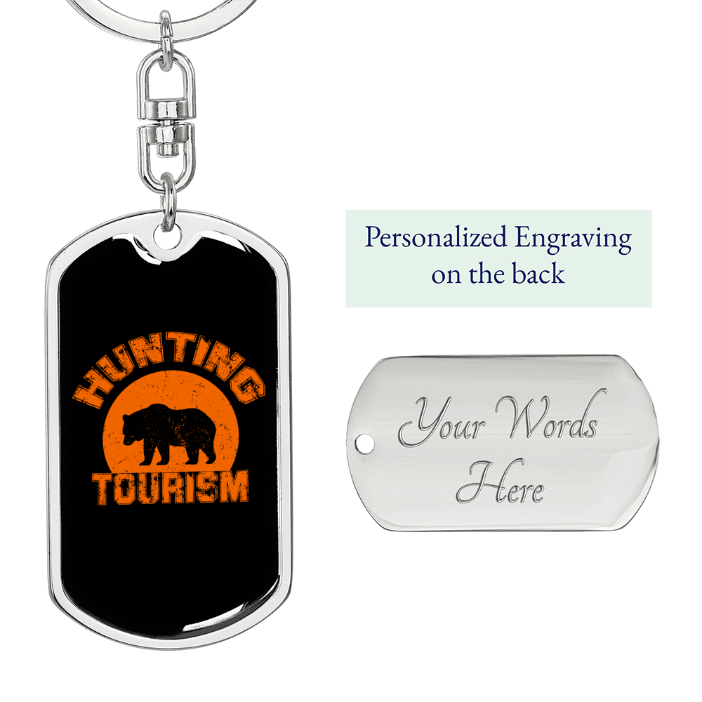 Bear Hunting Tourism Keychain Stainless Steel or 18k Gold Dog Tag Keyring-Express Your Love Gifts