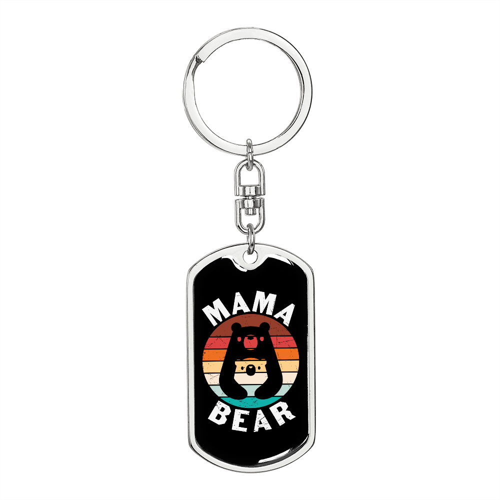 Bear Mama Mom Keychain Stainless Steel or 18k Gold Dog Tag Keyring-Express Your Love Gifts