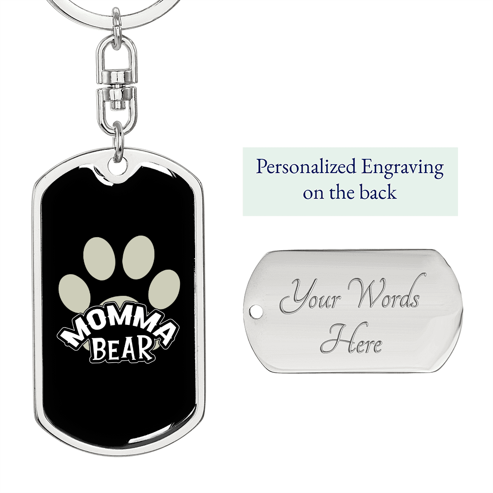 Bear Prints Mom Keychain Stainless Steel or 18k Gold Dog Tag Keyring-Express Your Love Gifts