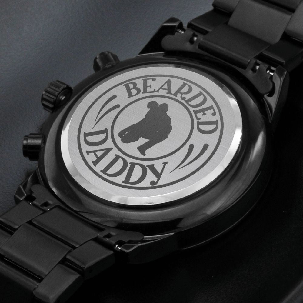 Bearded Daddy Engraved Multifunction Analog Stainless Steel Chronograph Men's Watch W Copper Dial-Express Your Love Gifts