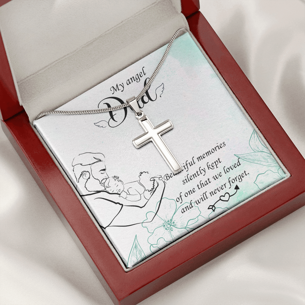 Beautiful Memories Dad Memorial Gift Dad Memorial Cross Necklace Sympathy Gift Loss of Father Condolence Message Card-Express Your Love Gifts