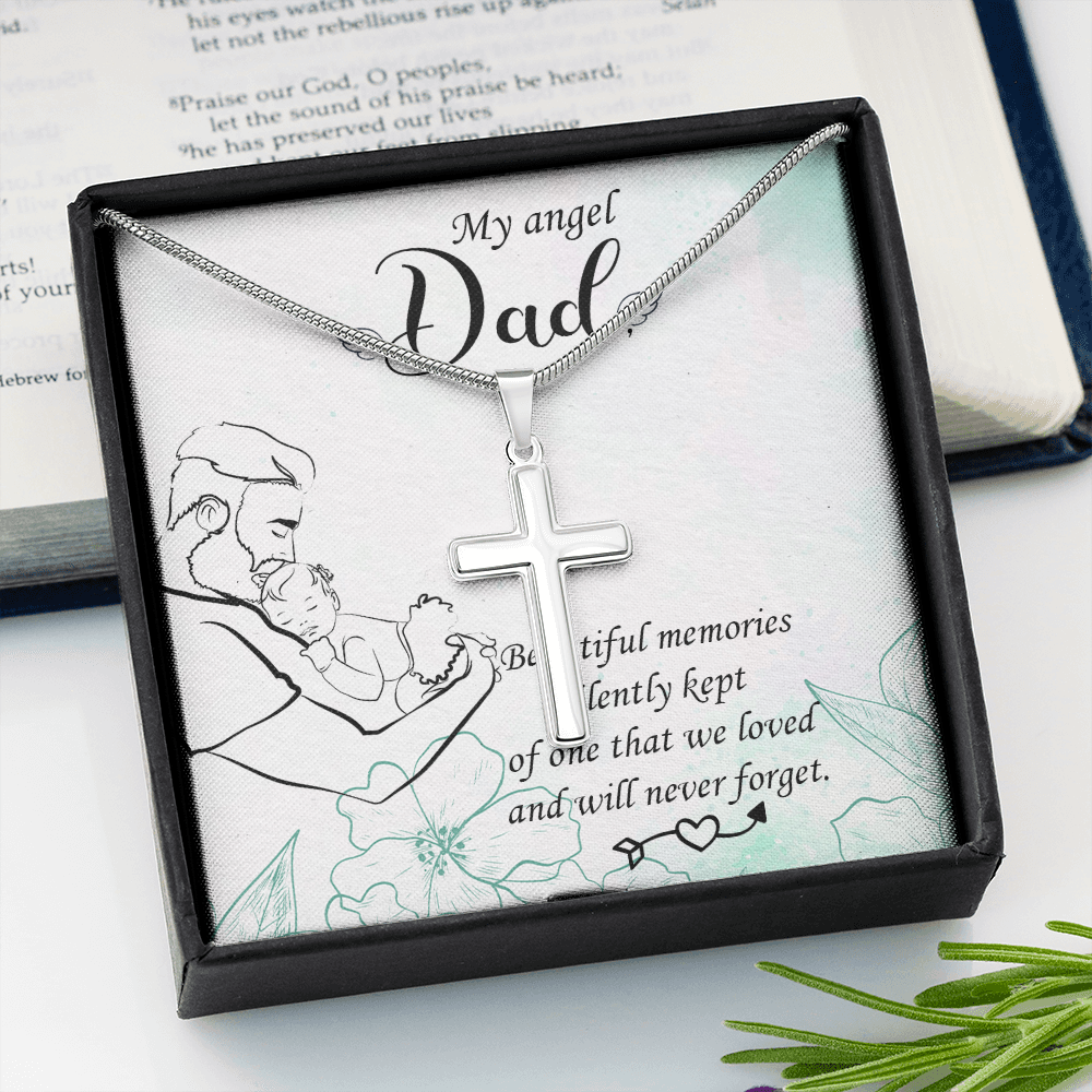 Beautiful Memories Dad Memorial Gift Dad Memorial Cross Necklace Sympathy Gift Loss of Father Condolence Message Card-Express Your Love Gifts