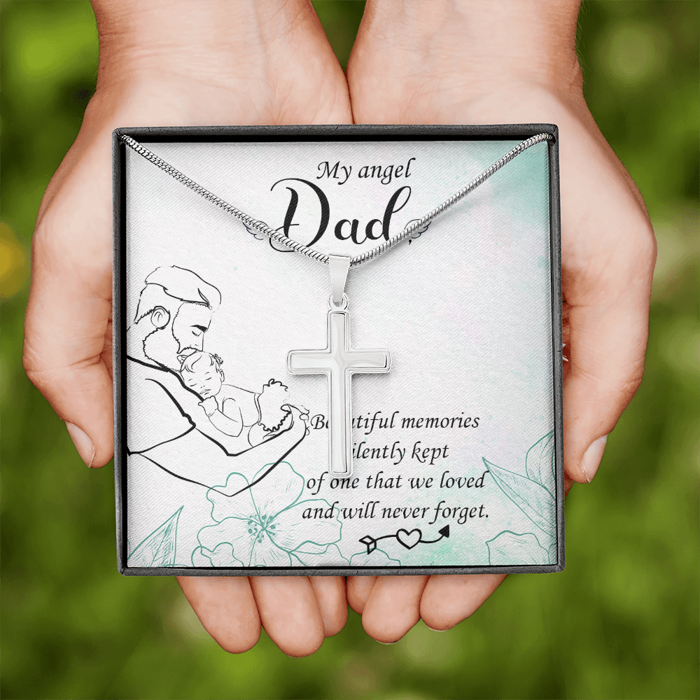Beautiful Memories Dad Memorial Gift Dad Memorial Cross Necklace Sympathy Gift Loss of Father Condolence Message Card-Express Your Love Gifts