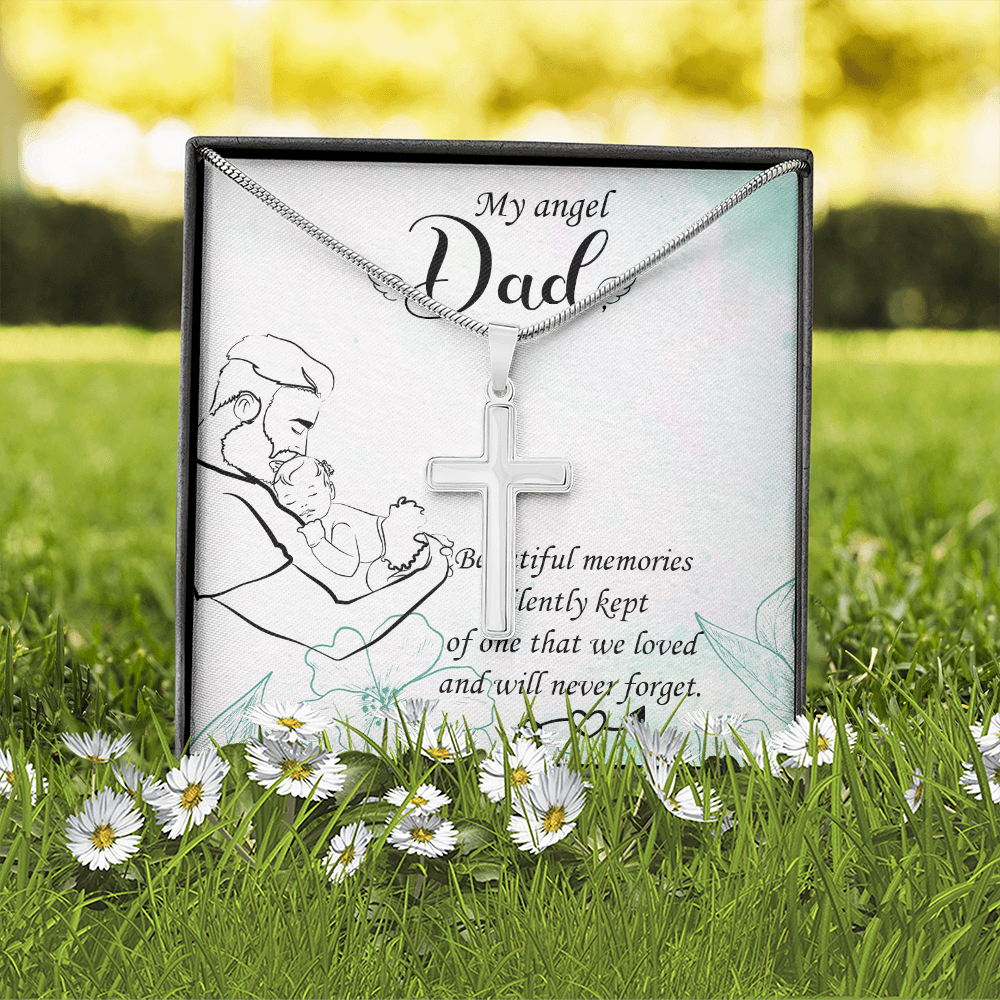 Beautiful Memories Dad Memorial Gift Dad Memorial Cross Necklace Sympathy Gift Loss of Father Condolence Message Card-Express Your Love Gifts