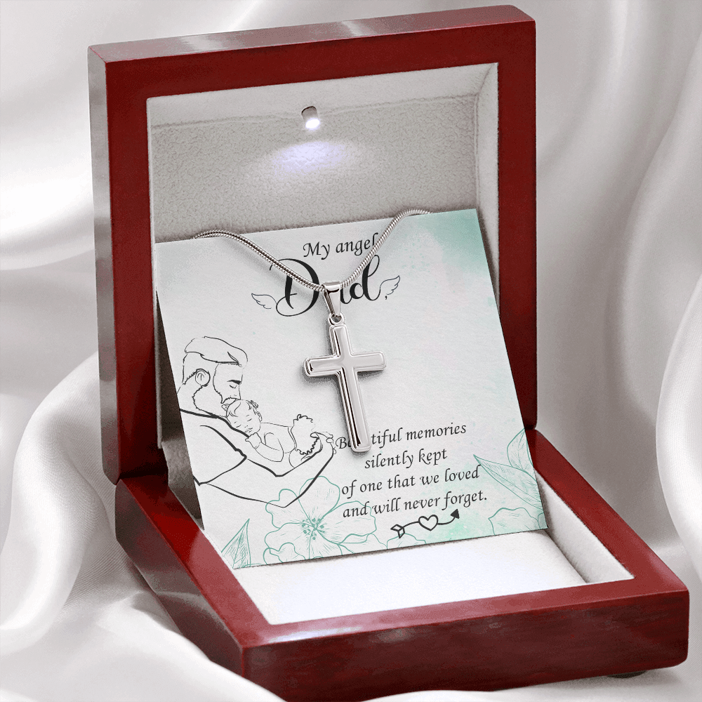 Beautiful Memories Dad Memorial Gift Dad Memorial Cross Necklace Sympathy Gift Loss of Father Condolence Message Card-Express Your Love Gifts