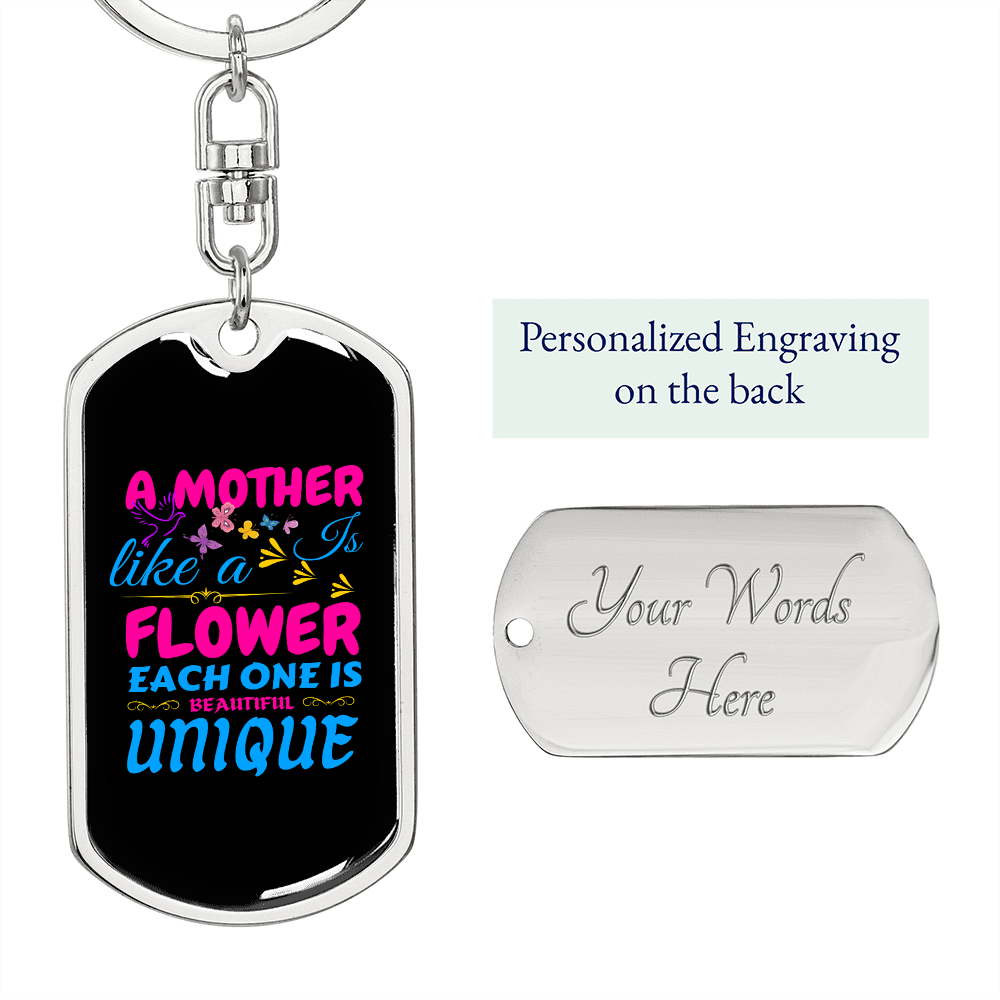 Beautiful Unique Mom Keychain Stainless Steel or 18k Gold Dog Tag Keyring-Express Your Love Gifts