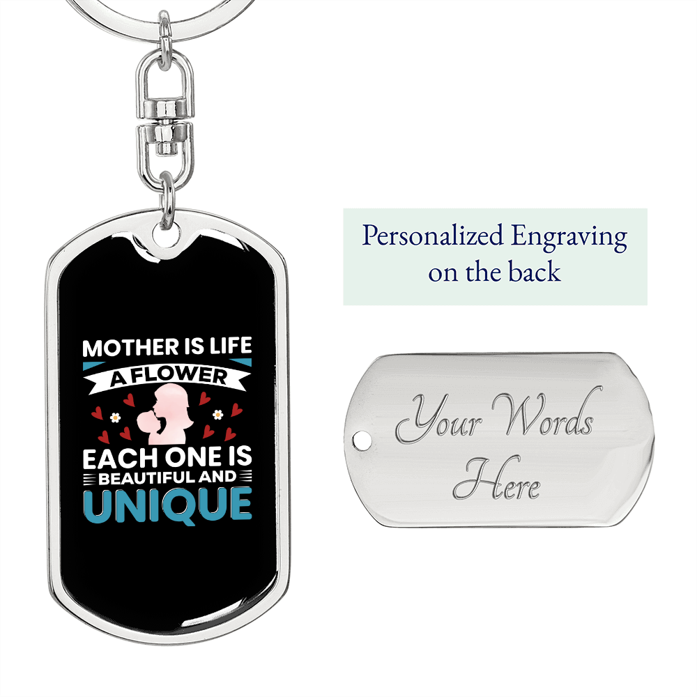Beautiful Unique Mother Mom Keychain Stainless Steel or 18k Gold Dog Tag Keyring-Express Your Love Gifts