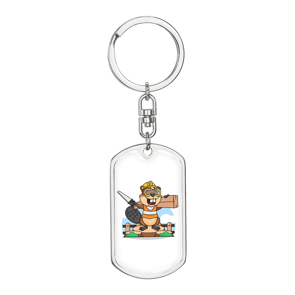 Beaver Handyman Swivel Keychain Woodworker Dog Tag Stainless Steel or 18k Gold-Express Your Love Gifts