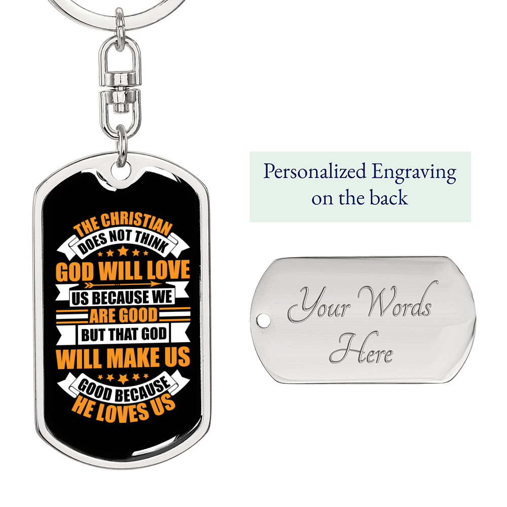 Because We Are Good Keychain Stainless Steel or 18k Gold Dog Tag Keyring-Express Your Love Gifts