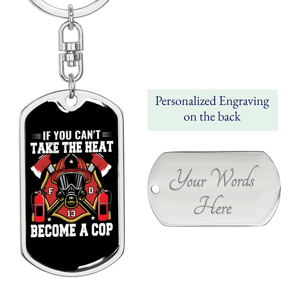 Become A Cop Keychain Stainless Steel or 18k Gold Dog Tag Keyring-Express Your Love Gifts
